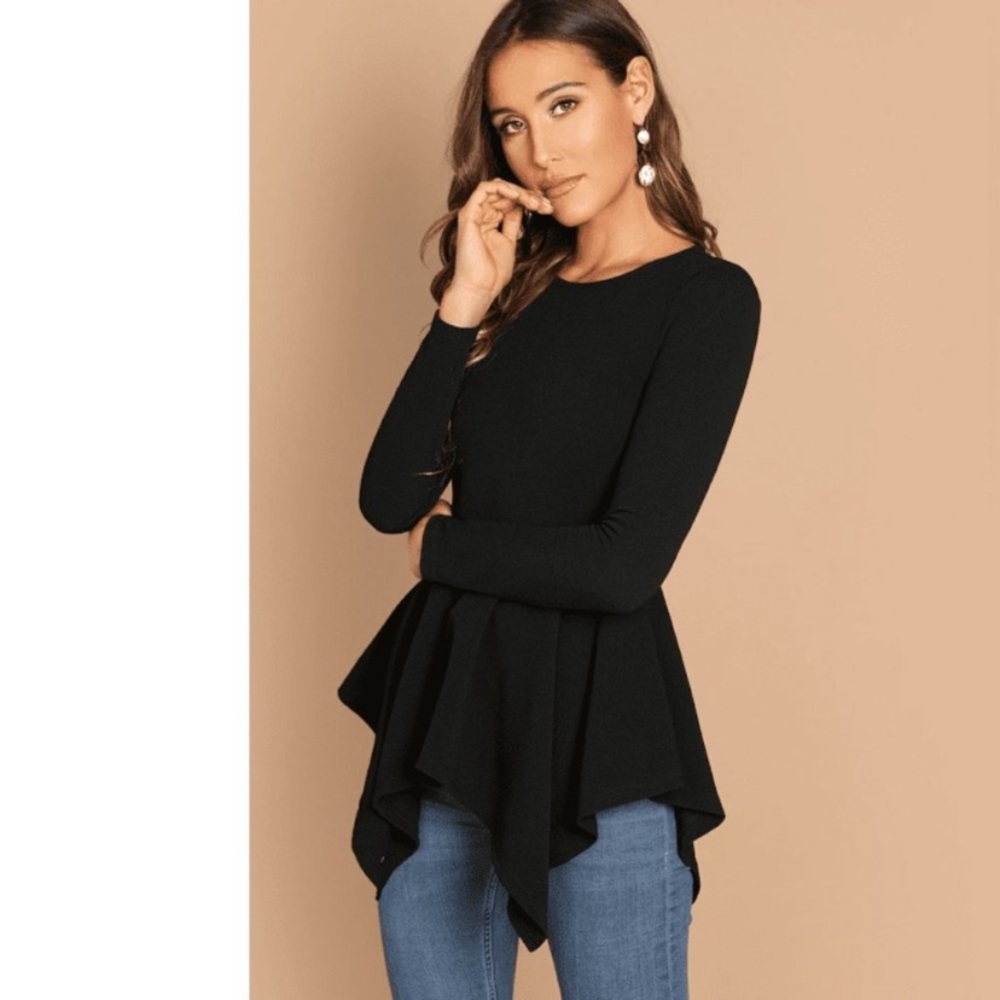 Black Long Sleeve Asymmetrical Top